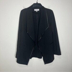 Calvin Klein open front waterfall blazer faux leather trim black womens size 6